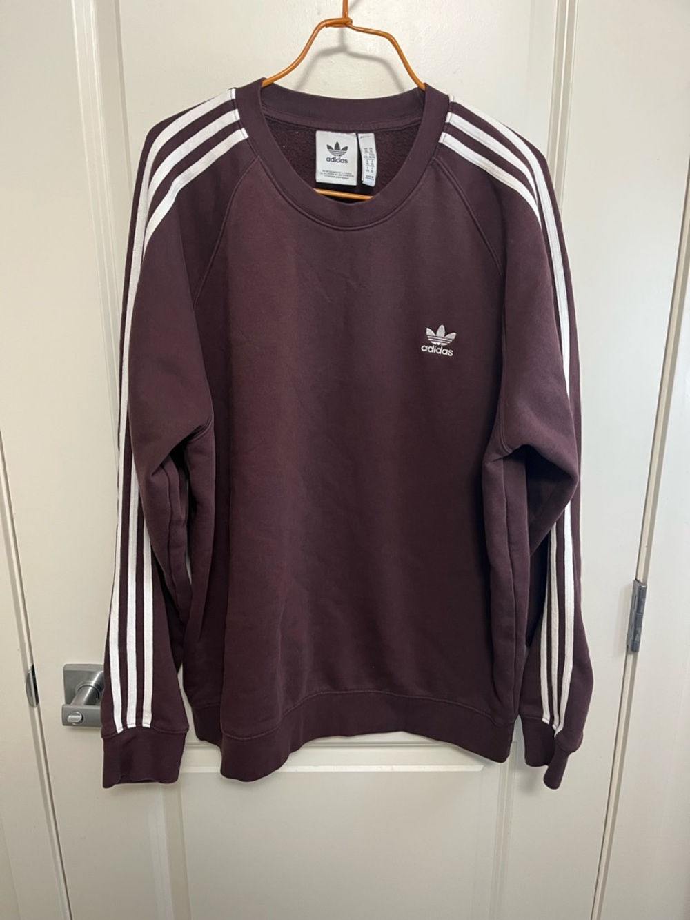 Adidas Men's Brown Crewneck Sweatshirt with White Stripes in size XL